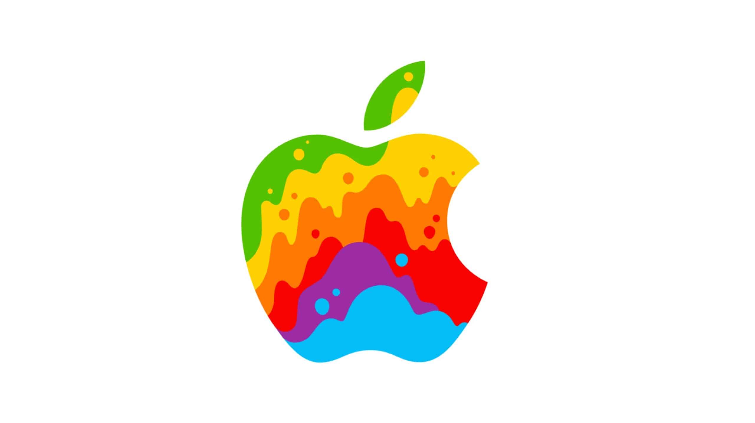 Colorful Apple logo with abstract design elements.