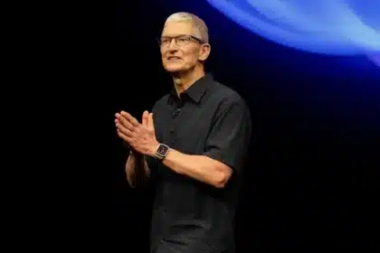 Tim Cook speaking at an event.