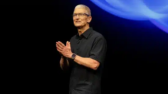 Tim Cook speaking at an event.