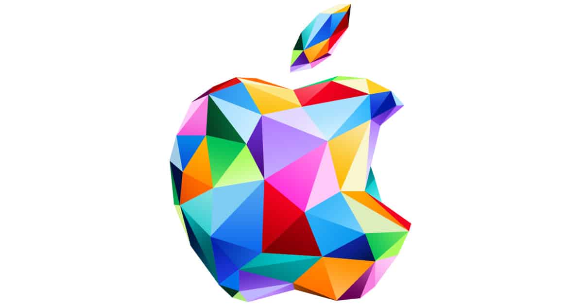 Colourful, geometric Apple logo.