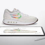 Custom Nike shoe and digital sketch on tablet.