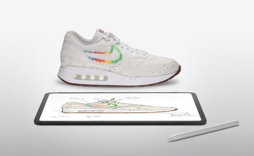 Custom Nike shoe and digital sketch on tablet.