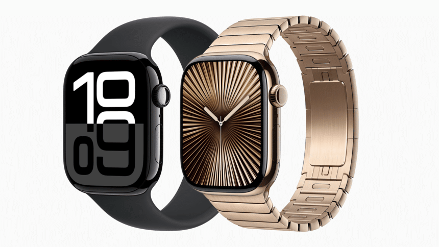 Apple Watch Series 10 models in black and gold.