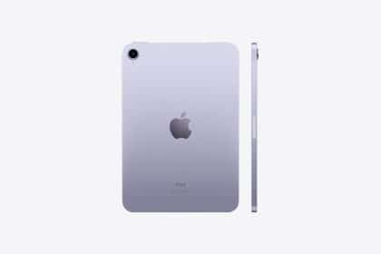 Back and side view of the iPad mini in silver.