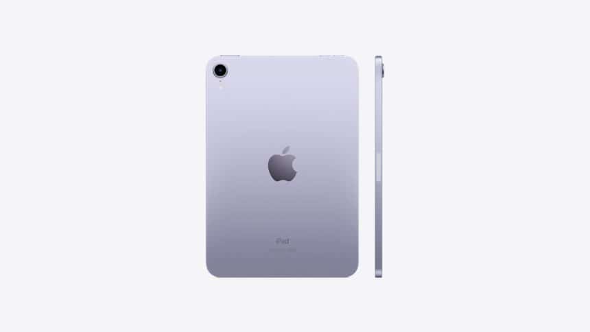 Back and side view of the iPad mini in silver.