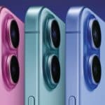 Three iPhone 16 models in three different colours with dual rear cameras.