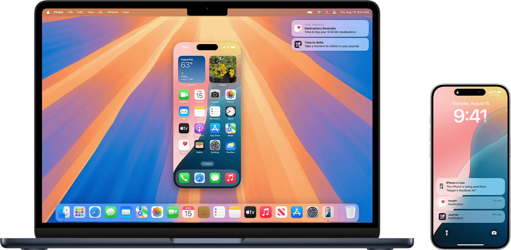 iPhone screen mirrored on MacBook.