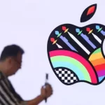 Apple logo with colourful design.