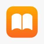 Apple Books app icon with an orange background.