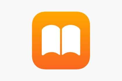 Apple Books app icon with an orange background.