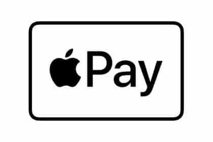 Apple Pay logo with text and Apple icon.