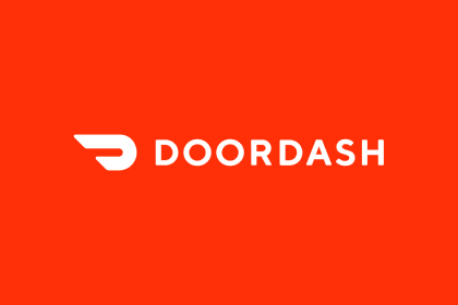 DoorDash logo on a red background.