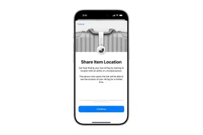 iPhone screen displaying 'Share Item Location' feature for AirTag tracking.