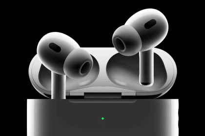 AirPods Pro earbuds in their charging case.