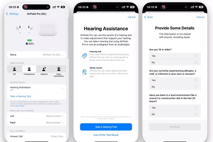 AirPods Pro hearing test interface on iPhone settings.