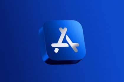 App Store logo on a blue background.