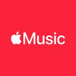 Apple Music logo on a red background.