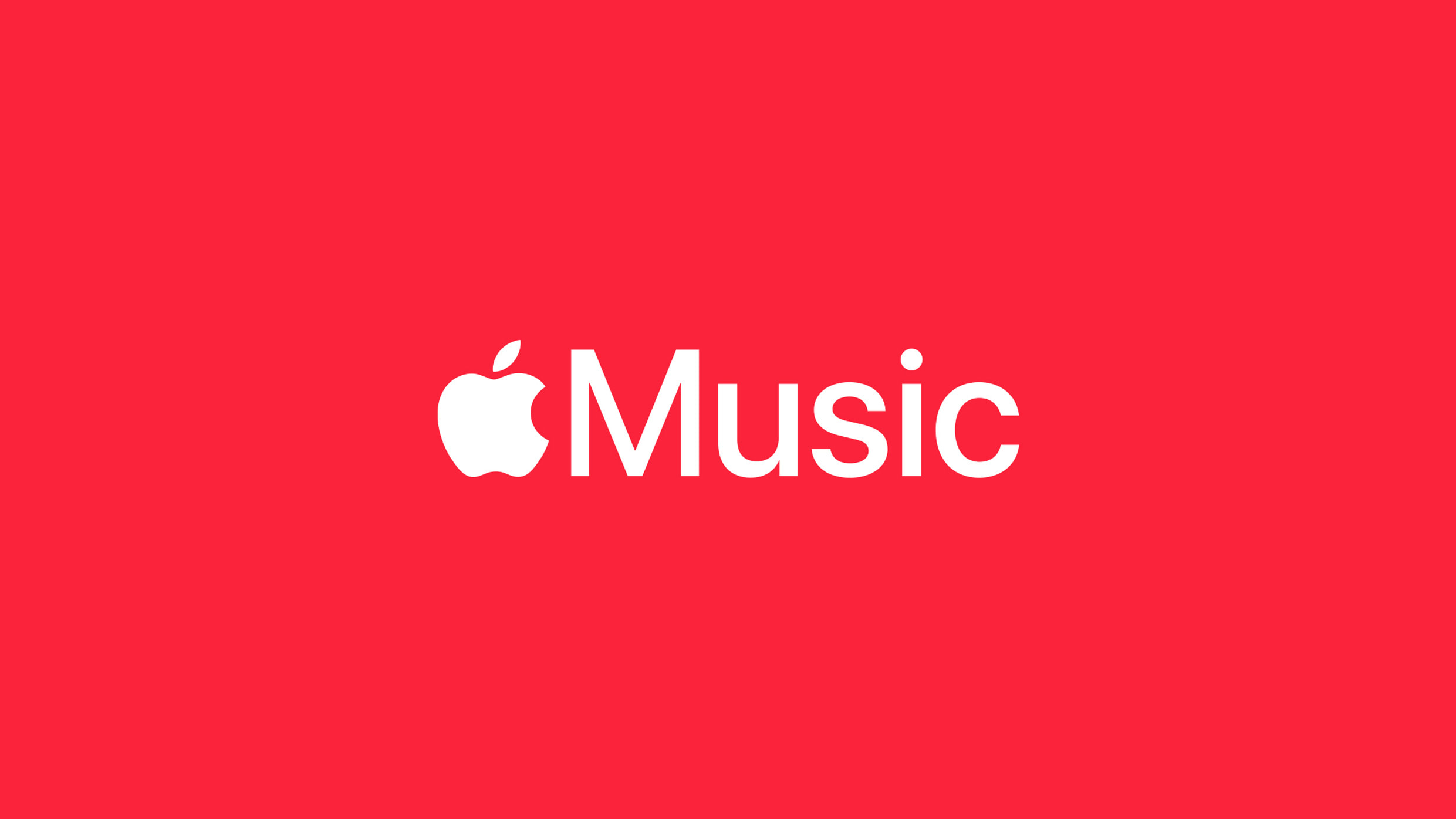 Apple Music logo on a red background.