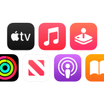 Icons representing Apple services like Apple TV, Music, Arcade, and more.