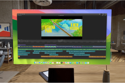 Apple Vision Pro displaying video editing in AR.