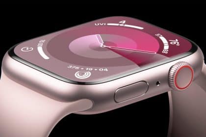 Close-up of Apple Watch with fitness tracking display.