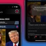 Apple News displaying live election tracking on iPhone screens.