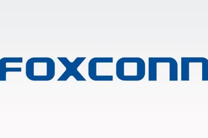 Foxconn logo on a white background.