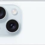 Close-up of iPhone 15 camera lenses.