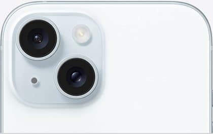 Close-up of iPhone 15 camera lenses.