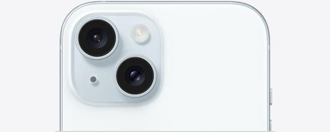 Close-up of iPhone 15 camera lenses.