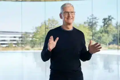 Tim Cook speaking during an Apple event.