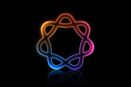 A colorful glowing infinity-inspired design on a black background.