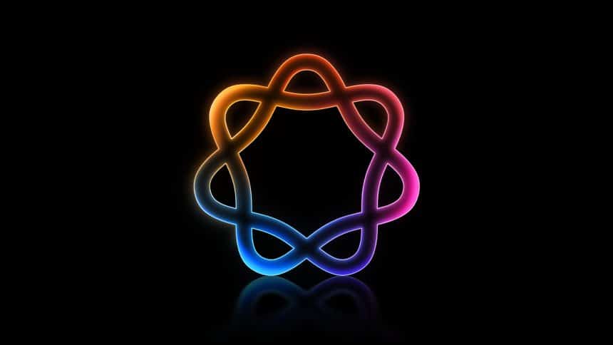 A colorful glowing infinity-inspired design on a black background.