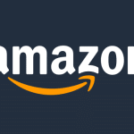 Amazon logo with a dark background.