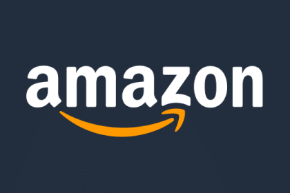 Amazon logo with a dark background.