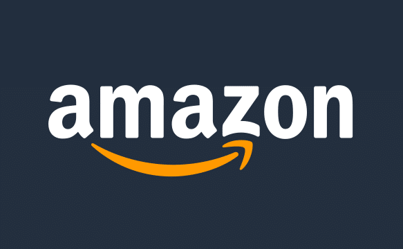 Amazon logo with a dark background.