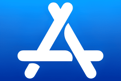 Apple App Store logo on a blue gradient background.