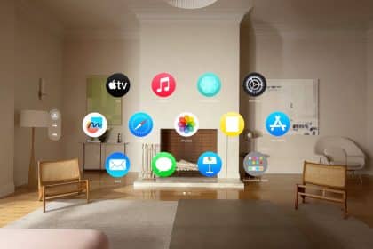 Apple Vision Pro interface displaying apps in augmented reality.