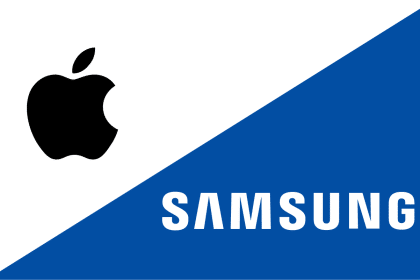 Apple and Samsung logos side by side.