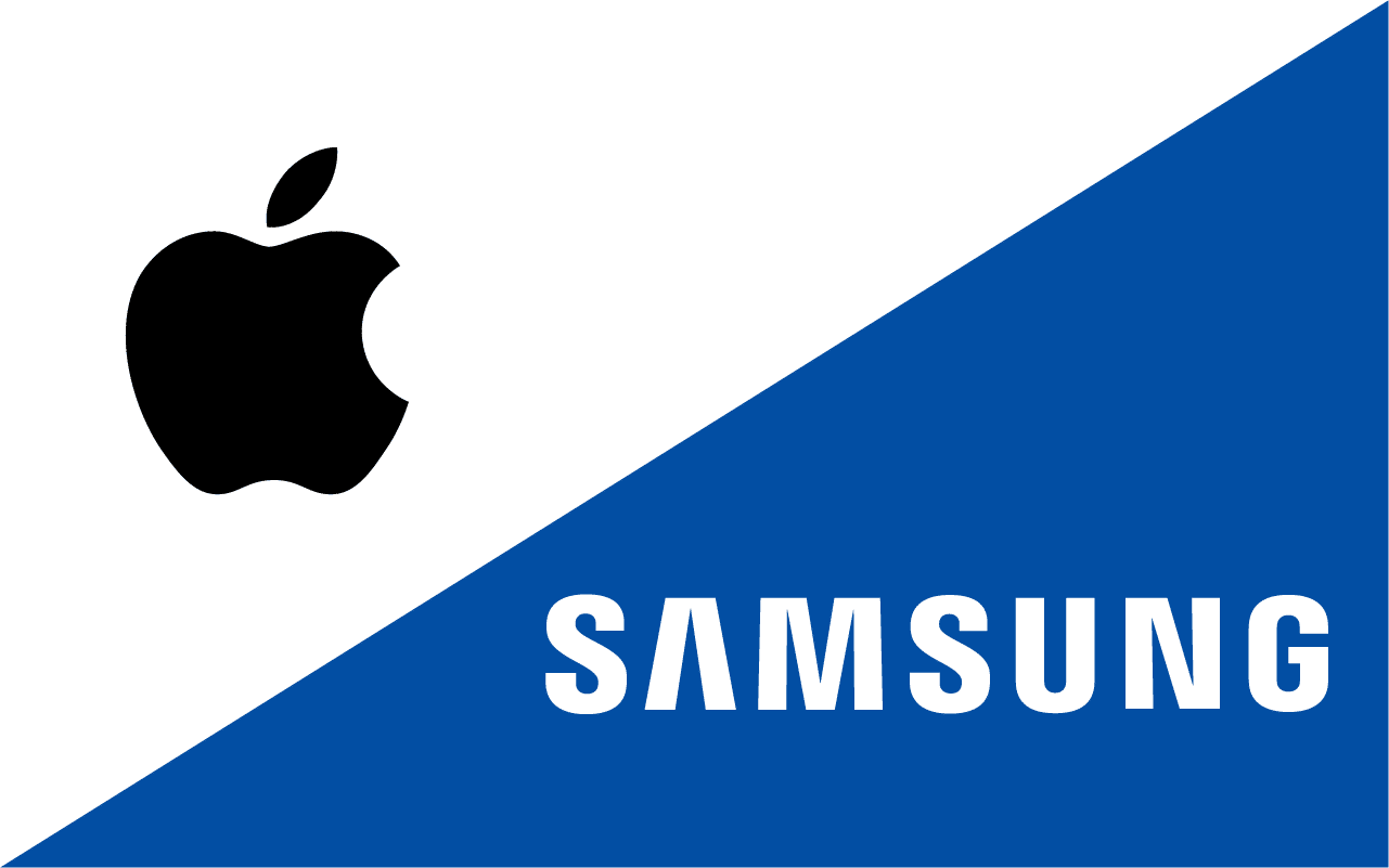 Apple and Samsung logos side by side.