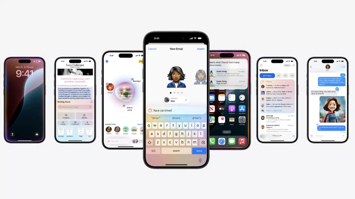 iOS 18.2 features on iPhones, including Genmoji and Writing Tools.