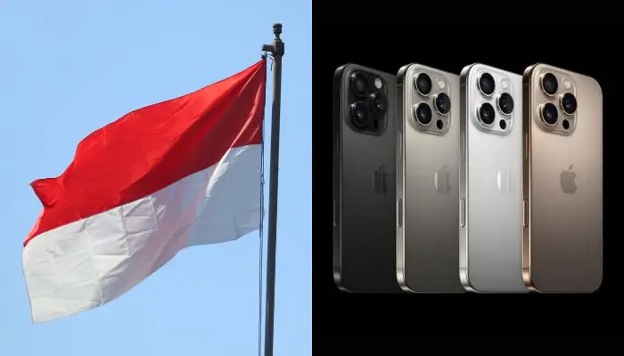 Indonesian flag and iPhone models.