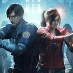 Leon and Claire in Resident Evil 2 surrounded by zombies.