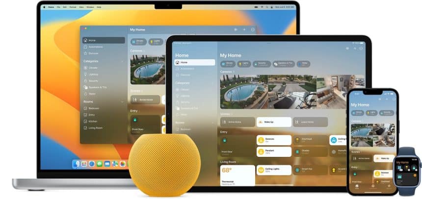 Apple devices displaying smart home controls.