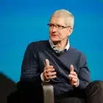 Tim Cook speaking at an event.