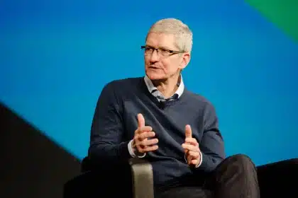 Tim Cook speaking at an event.