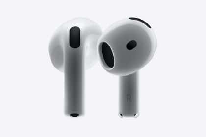 Close-up of Apple AirPods with a sleek white design.