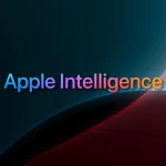 Apple Intelligence logo on a dark gradient background.