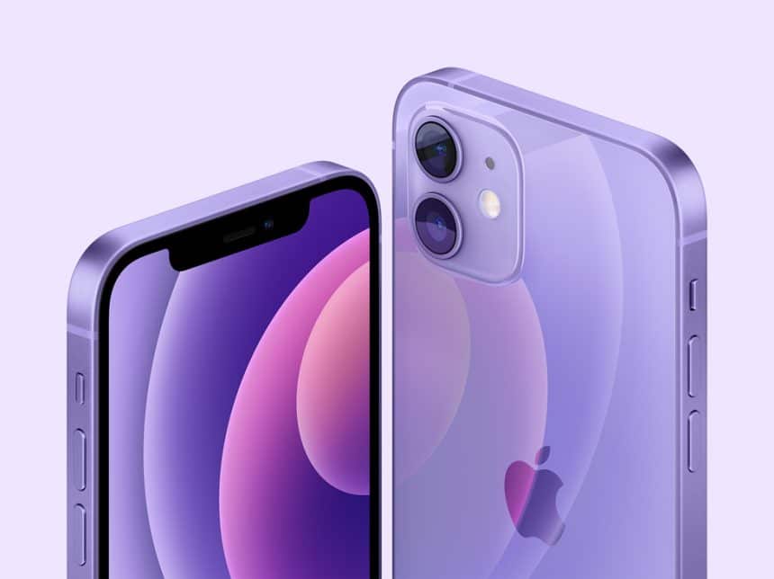 Purple iPhone Mini showcasing front and rear design.