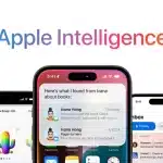 Apple Intelligence features displayed on iPhone screens.